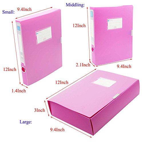 H&W 3 Pack, A4 Storage Archives Cases File Boxes Plastic With Lid, Box File, Height 35 55 75mm,Rose Red (WG3-Z2)