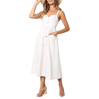 Adogirl Womens Summer Dresses Spaghetti Strap Button Jamaica | Ubuy