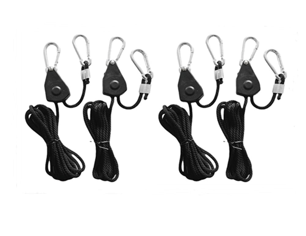 4 Pcs Duty Heavy Rope Ratchet with Hooks,2M Adjustable Rope Ratchet for Plant Lamp,150lb,Adjustable Grow Light Ratchet Rope,Hanger Rope Ratchet