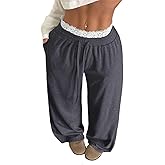 ZAFUL Women's Wide Leg Sweatpants Casual Lace Trim Drawstring Workout Joggers Y2K Baggy Lounge Pants