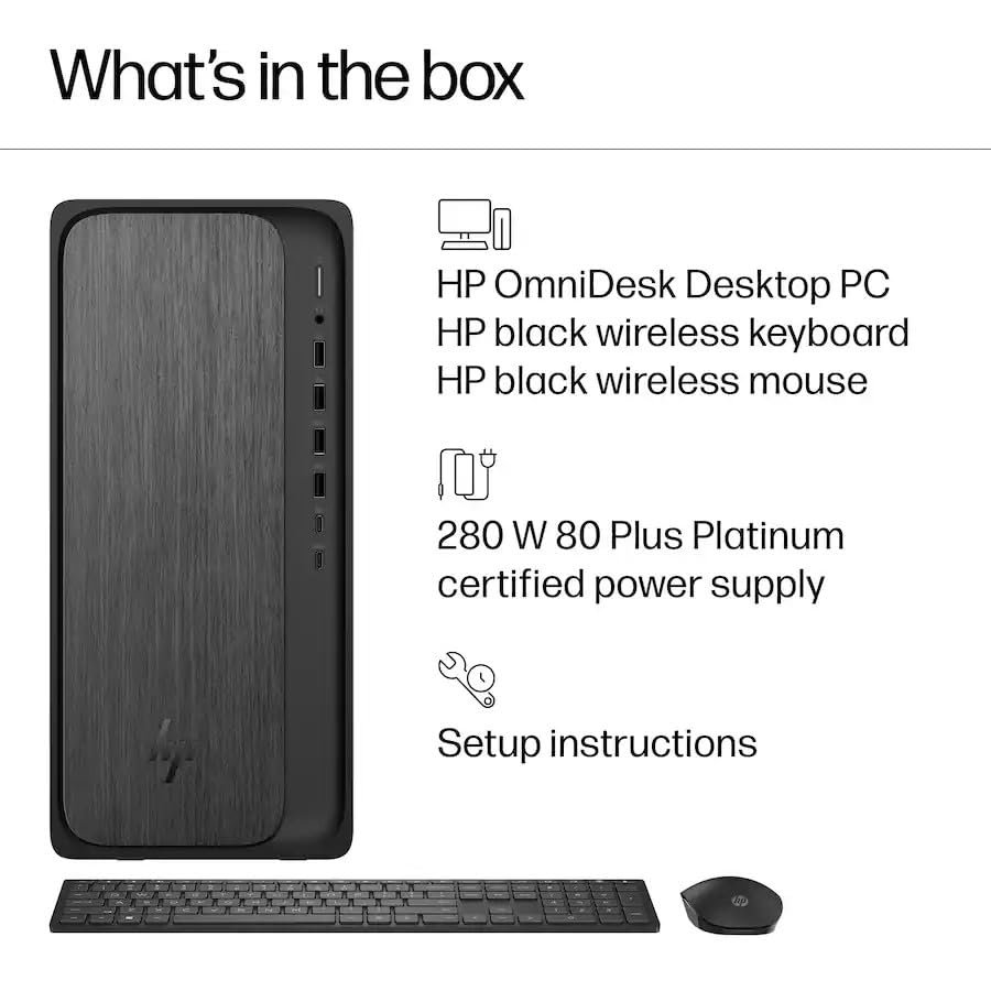 PC de escritorio HP OmniDesk AI, 16 NPU Tops, CPU Ryzen 7-8700G (5,1 GHz), 16 GB de RAM DDR5, 1 TB de almacenamiento (SSD PCIe de 512 GB y unidad externa 512), Wi-Fi 6, soporte para monitor dual, Windows 11, KB y mouse inalámbricos