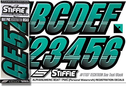 Stiffie TECHTRON 3" Alpha-Numeric Registration Identification Numbers Stickers Decals for Boats & Personal Watercraft (Sea Teal/Black)