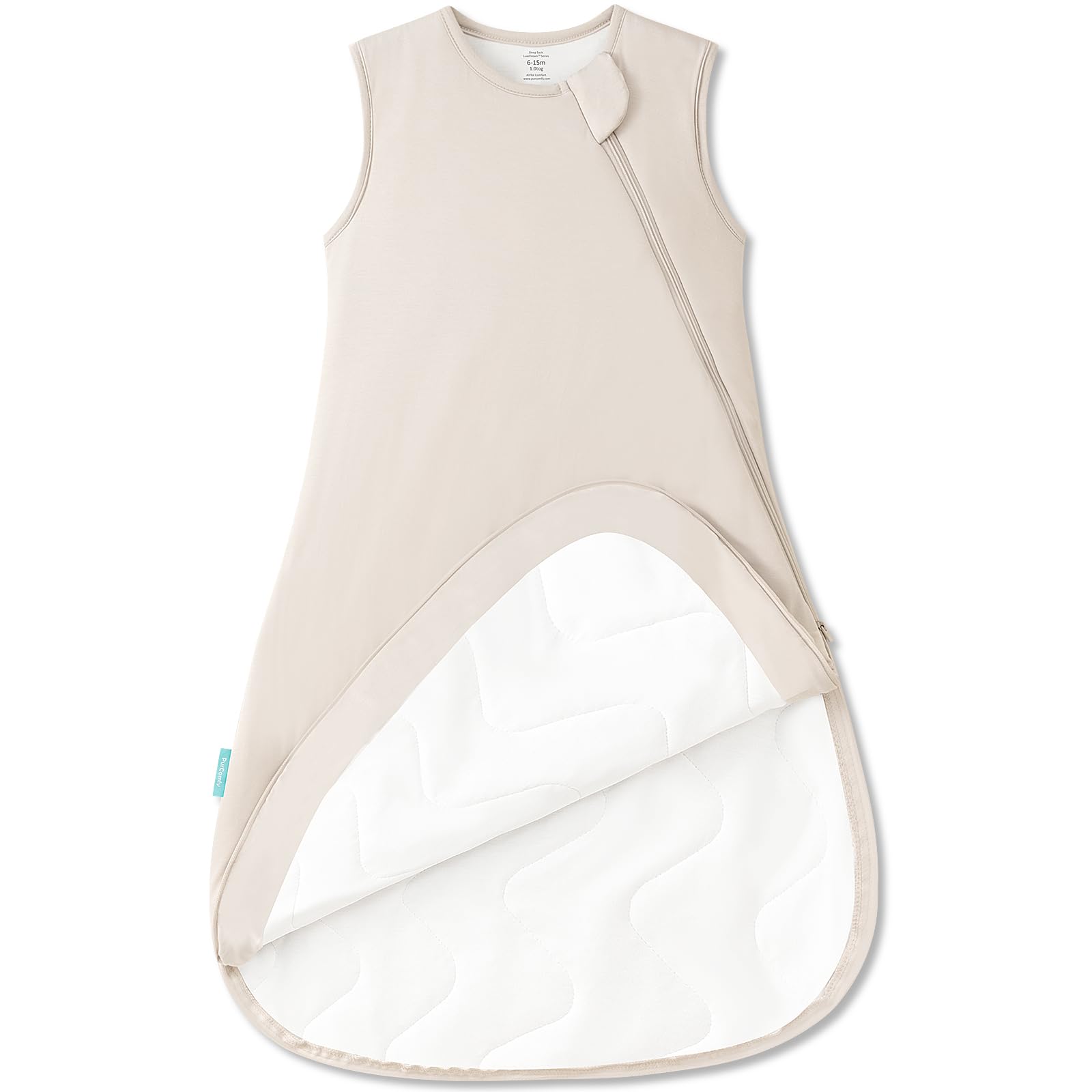 Photo 1 of PurComfy Supersoft Sleep Sack 1.0 TOG, Premium Bamboo Viscose Baby Sleeping Bag, 2-Way Safe Zipper Sleep Sacks 6-15 Months (Oat)
