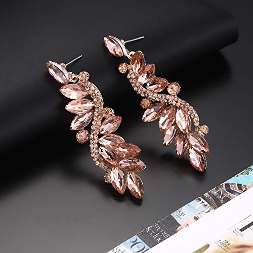 NLCAC Women's Wedding Earrings for Brides Dangling Rhinestone Crystal Chandelier Earring Drop Bridesmaids (rose gold earrings)