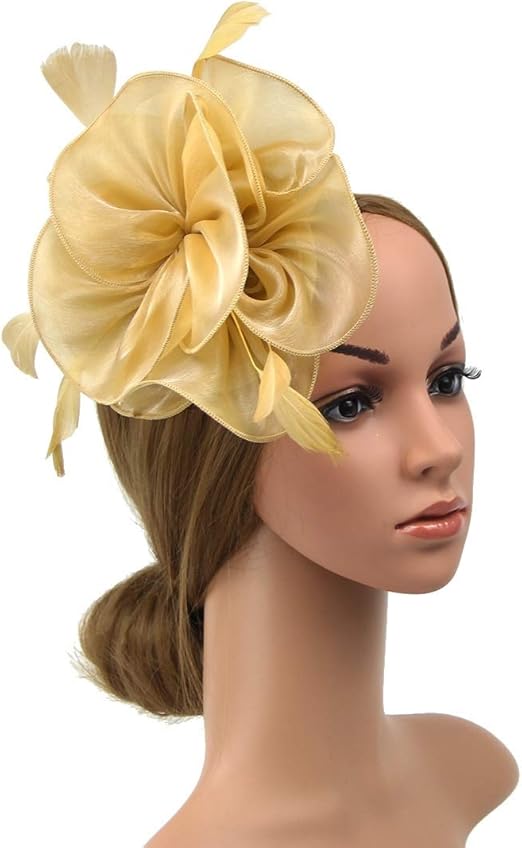 Amazon Co Jp ヨーロッパとアメリカの羽飾り頭飾り競馬祭帽子帽子 色 ゴールド ホーム キッチン