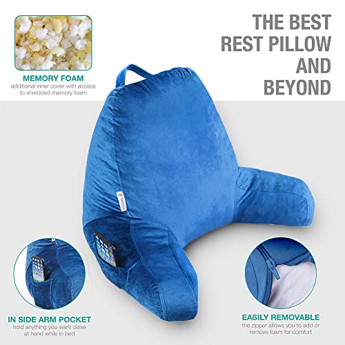 Vekkia Reading & Bed Rest Pillow with Support Arms, Pockets, Memory