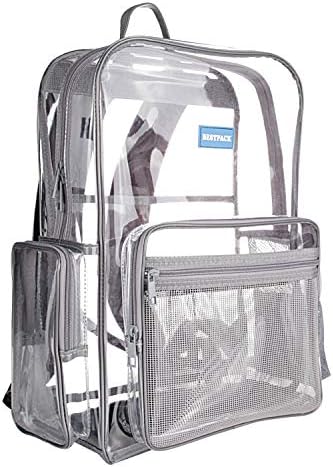 Heavy Duty Clear Backpack with Reinforced Comfortable Straps,Transparent PVC Backpack with Multi Pockets for School Students, Outdoor Sports or Travelling (Grey)