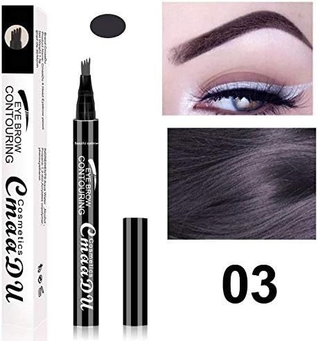 Microblading Eyebrow Tattoo Pen 4 Fork Tips Waterproof Long Lasting Black Coffee Grey Eyebrow Tint Eyebrow Pencil 03 grey