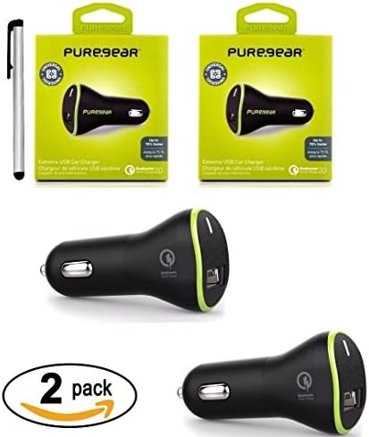 2x Pack PureGear Universal Qualcomm Quick Charge Car Adapter + Stylus 2Amp (Retail Packing)