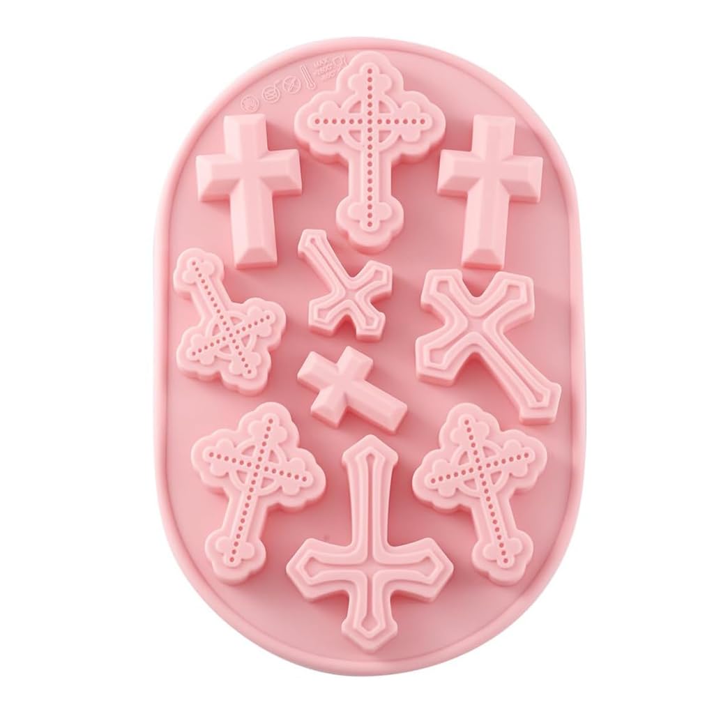 Selecto Bake 10 Crosses Resin Silicone Cake Chocolate Candy Decoration Jewellery Making Mould, Pink