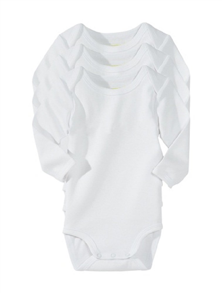 Baby Bodysuit / Babygrow / Vest 100 Cotton White Long Sleeve Multipack
