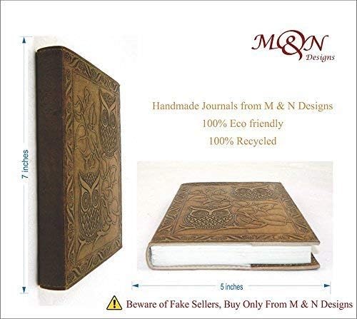 Handmade Owl Embossed Leather Journal Pocket Style Re-fillable 7x5 Blank Pages Tanned Color for Men and Women - Image 3