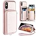 ZVE Wallet Case for Apple iPhone Xs and iPhone X, 5.8 inch, Leather Wallet Case with Card Holder Slot Zipper Wallet Pocket Purse Handbag Protective Cover for Apple iPhone Xs 2018 - Rose Gold