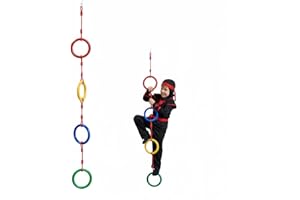 Ymeibe Kids Climbing Rope with 4 Colorful Plastic Rings - 6.6ft Outdoor/Indoor Playground Backyard Exercise Equipment with Non-Slip Textured Rings
