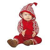 Farjing Baby Girls Boy Christmas Tassel Hooded Rompers Printing Jumpsuit Pajamas (12M, Red)