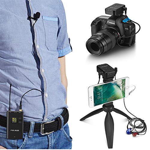 FULAIM UHF Wireless Lavalier Microphone System Lapel Mic for Dslr Camera iPhone Android Phones, Professional Microphone Device for Video Recording, Interview, Youtube and Vlog(MC11)