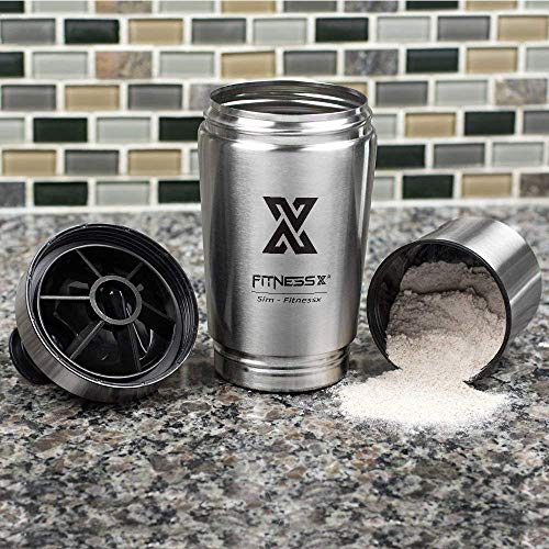 X SIM FITNESSX 700ml+200ml Eiweiss Protein Shaker mit Pulverfach Edelstahl Shaker Eiweiß Becher mit Siebeinsatz für… – Bild 7
