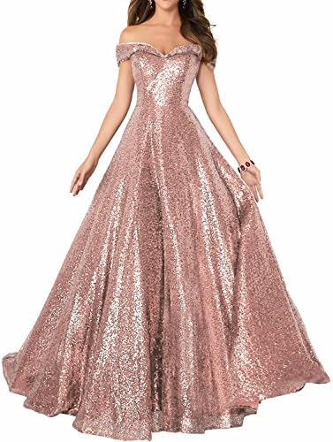 Women's Off Shoulder Sequin Empire Waist Prom Gown