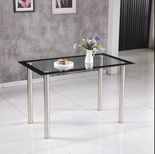 Hawastar Rectangle Tempered Clear Glass Dining Table Chrome Leg Dining Room