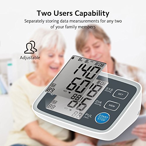CocoBear Blood Pressure Monitor Upper Arm Digital Automatic BP Monitor for Home Use, 2 * 90 Memory Storage Adjustable Cuff Batteries Included Gray - Thumbnail 5
