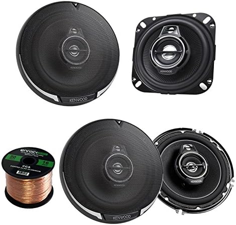 2 Pairs Car Speaker Package Of 2x Kenwood KFC-1095PS 4" 3-Way Flush Mount Coaxial Speakers + 2x KFC1695PS 6-1/2" 3-way 320 Watt Car Speakers + Enrock 16g 50 Feet Speaker Wire