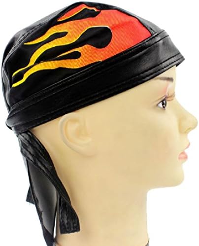 Yellow Flame Leather Bandana Biker Do Du Rag Head Wrap Cap