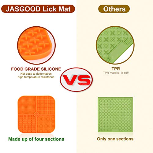 JASGOOD Dog Lick Pad,Slow Feeder Lick Mat Boredom Distraction Anxiety Relief,Dogs & Cats Licking Pad Peanut Butter Lick Pad Healthy Treats, Feeder for Fun Licking Mat for Dogs 2 Pack,Green+Orange
