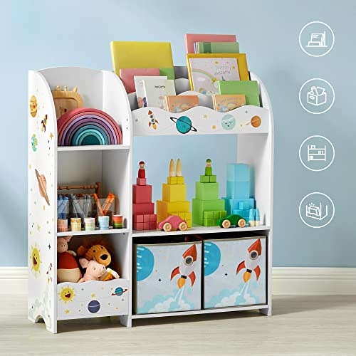SONGMICS Toy and Book Organizer for Kids, Storage Unit with 2 Storage Boxes, for Playroom