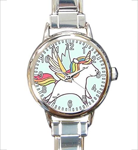 Happy Unicorn Custom Womens Round Charm Bracelet Wrist Watch