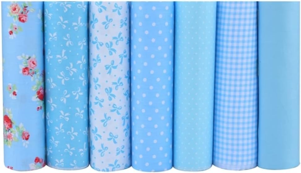 CraftsFabrics 7pcs/Lot (16"x20") Printed 100% Cotton Fat Quarters Fabric Bundles for Quilting, Scrapbooking, Arts & Crafts, DIY Projects, Collage | Blue Fabric, Quilting Fabric, Material for Sewing