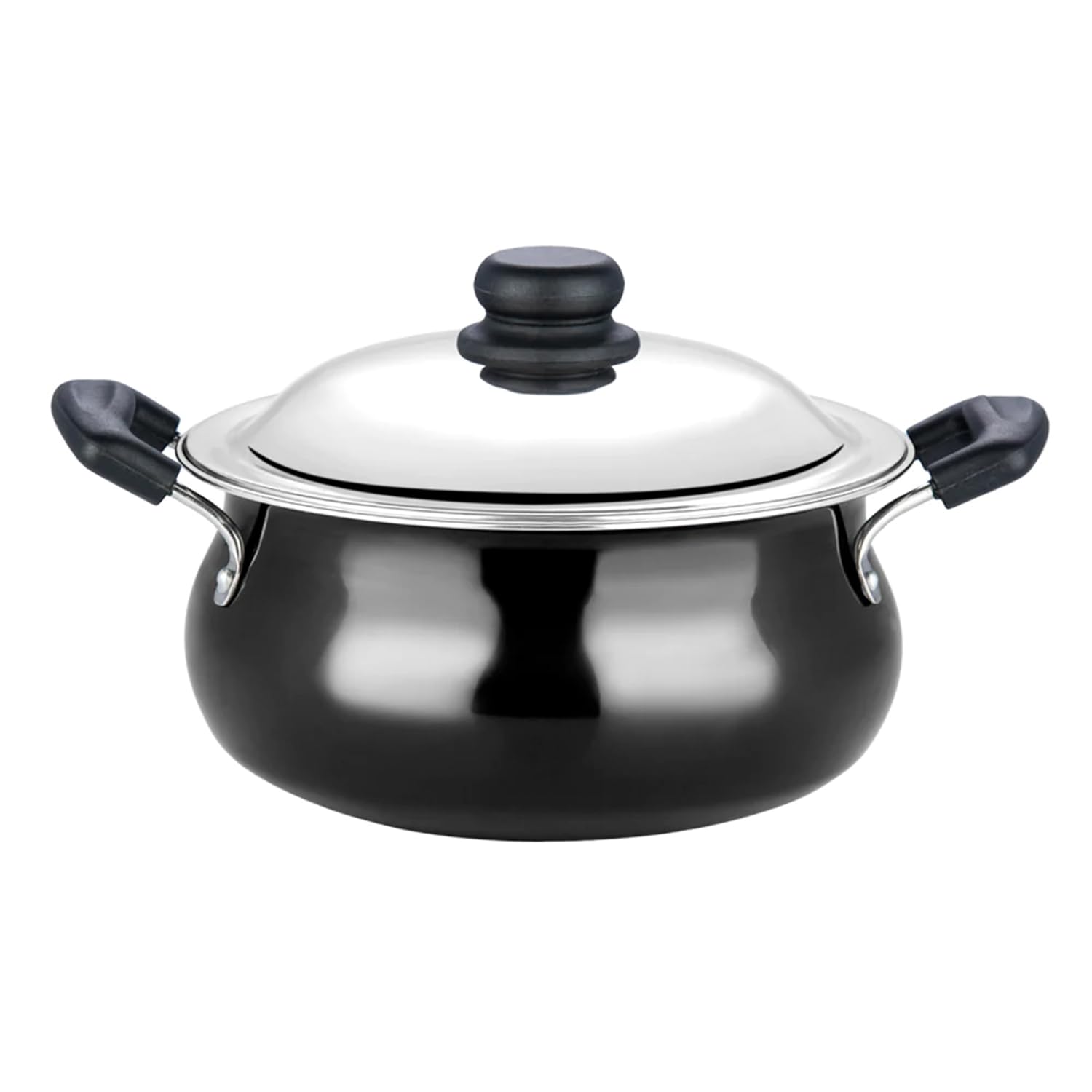 Vinod Hard Anodised Non-Stick Biryani Pot, Stockpot with lid, 3.8 litres | 3.25 MM Thick, Saucepan with Bakelite Handles - Black, (Induction Friendly)