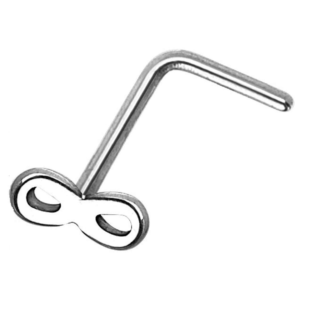 PiercedOff 316L Surgical Steel L Bend Nose Stud with Infinity Head - Thickness 20GA (0.8mm) / Length 6mm / Infinity Size 4mm