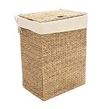 Seville Classics Lidded Foldable Water Hyacinth Portable Rectangular Laundry Hamper Basket with Washable Liner