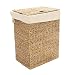 Seville Classics Lidded Foldable Water Hyacinth Portable Rectangular Laundry Hamper Basket with Washable Liner