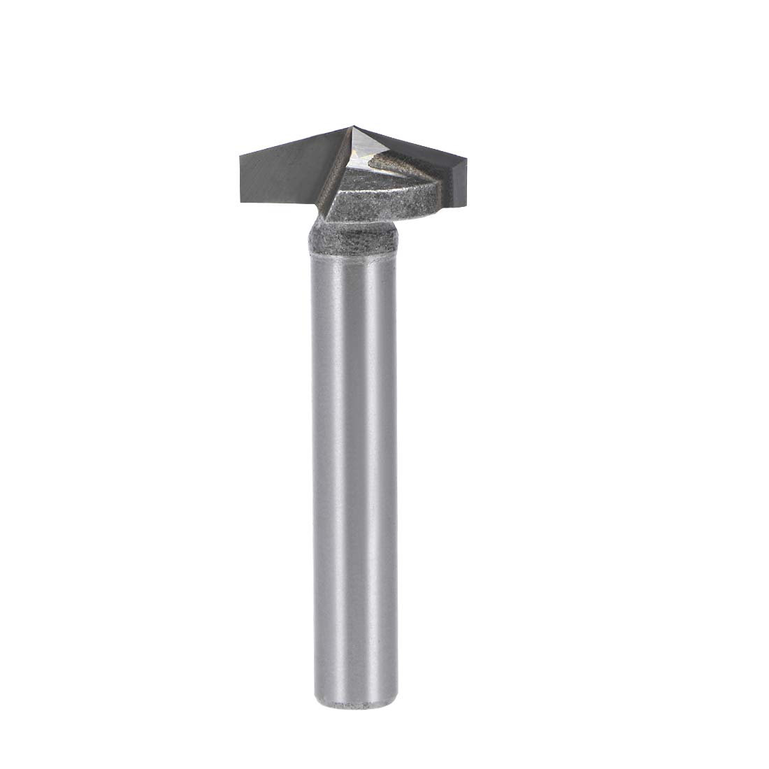 sourcing map 150 Degree V-Groove Router Bit 16mm Dia with 6mm Shank, Titanium Steel Tipped V Grooving Bit (Gray)