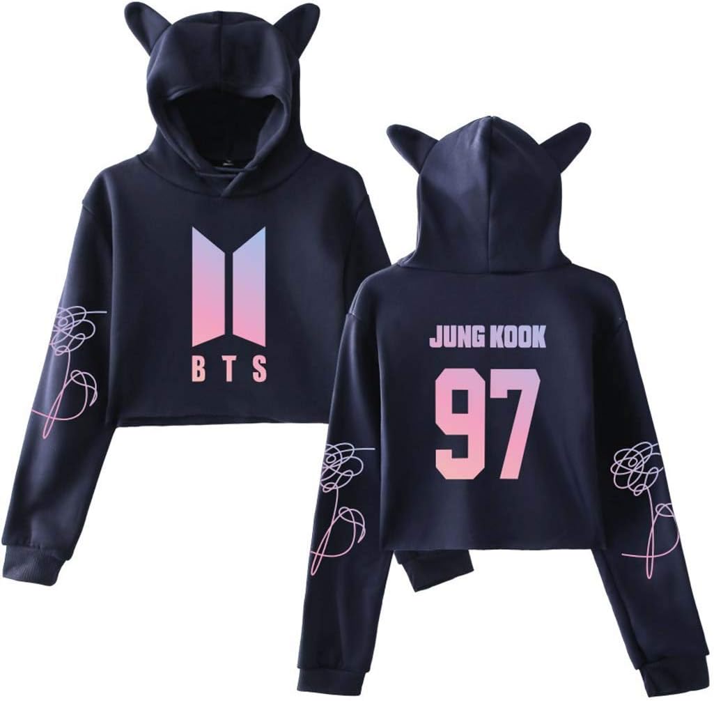 Womens Ladies Girls BTS Hoodie Love Yourself Crop Top Jin Suga J-Hope Rap Monster Jimin V Jung Kook