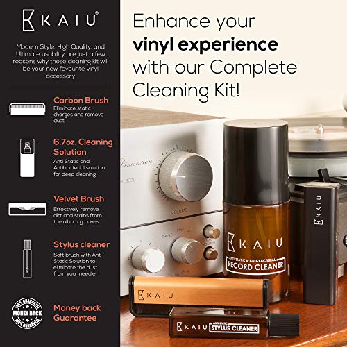 Vinyl Record Cleaning Kit by KAIU - 5-in-1 Record Cleaning Solution, Stylus Cleaner, Carbon and Velvet Brush & Microfiber Cloth – Premium LP Maintenance Set to Keep Your Vinyl Records Like New