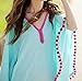 Women's Beachwear Cover-up Tunic Pom Pom Trim Cover up Blue OS
