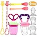 UniBetter Baby Food Feeder Pacifier 2 PCs Pacifier Clips 2 PCs Baby Feeding Spoons 3 PCs Replacement Silicone Pouches Baby Fruit Teething Toys for Toddlers Infant (Pink Set)
