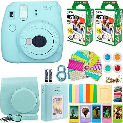 FujiFilm Instax Mini 9 Prompt Digicam + Fujifilm Instax Mini Movie (40 Sheets) Bundle with Offers Quantity One Equipment Together with Carrying Case, Coloration Filters, Photograph Album + Extra (Ice Blue)