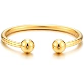 COOLSTEELANDBEYOND Elastic Adjustable Stainless Steel Ball Cuff Bangle Bracelet for Men Women Polished