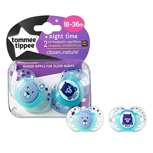 Tommee Tippee Closer To Nature Night Pacifier, 18-36 Months, 2 Count (Colors will vary)