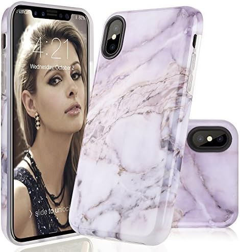 HICIECOO iPhone X/10 Case Protective Pink Marble Pattern Design Clear Bumper Glossy TPU Soft Rubber Silicone Cover (5.8 Inch)
