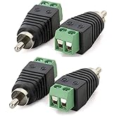 AILTECK Phono RCA Male Plug to AV Screw Terminal Audio Video Connector Speaker Wire to RCA Adapter 4-Pack