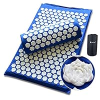 Kowth® Wellness Therapy Acupressure Mat and Pillow Set for Back/Neck Pain Relief and Muscle Relaxation with Carrying Bag,Spikes Lotus Form (Blue)
