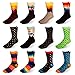 Men's Cotton Blend Socks, Fun and Funky Patterns and Colors -12 Pack- by Zeke Fun Times, Fits Shoe size 6-12 The Party Collection