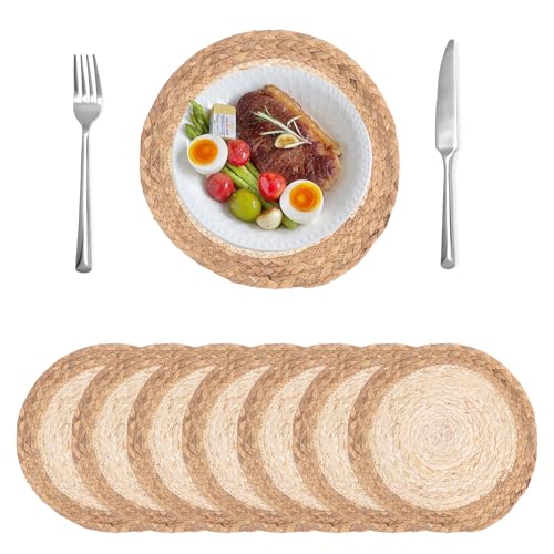 Jiayaus 30CM Round Placemats Set of 8, Heat-Resist and Woven Place Mats, Natural Handmade Table Mats for Kitchen Dining Table Home Wedding Decor