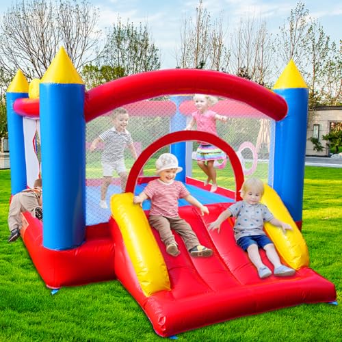 Hongcoral Heavy Duty Bounce House, Holds Up to 400 lbs Thick PVC Jumping Castle for Indoor and Outdoor, Commercial Bouncer with Slide, 2 Doors, Basketball Hoop, Toss Game & Soccer Goal