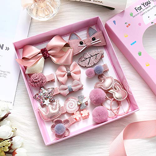 Baby Girls Hair Accesseries Set - 18 pcs Clips Hair Tie Claw Clip Bows Barrettes Hairpins Set with Hanger Ropes Holder Boutique Gift Box for Girl Teens Kids Babies Toddlers - Thumbnail 3