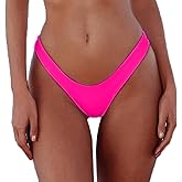 Women's Sexy Cheeky Brazilian Cut Bikini Bottom Solid Low Rise High Leg Thong Swimsuit Bottom
